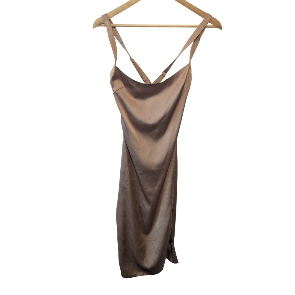 House of CB Essie Champagne Satin Cowl Neck Midi Dress Womens Small 12030-Essie